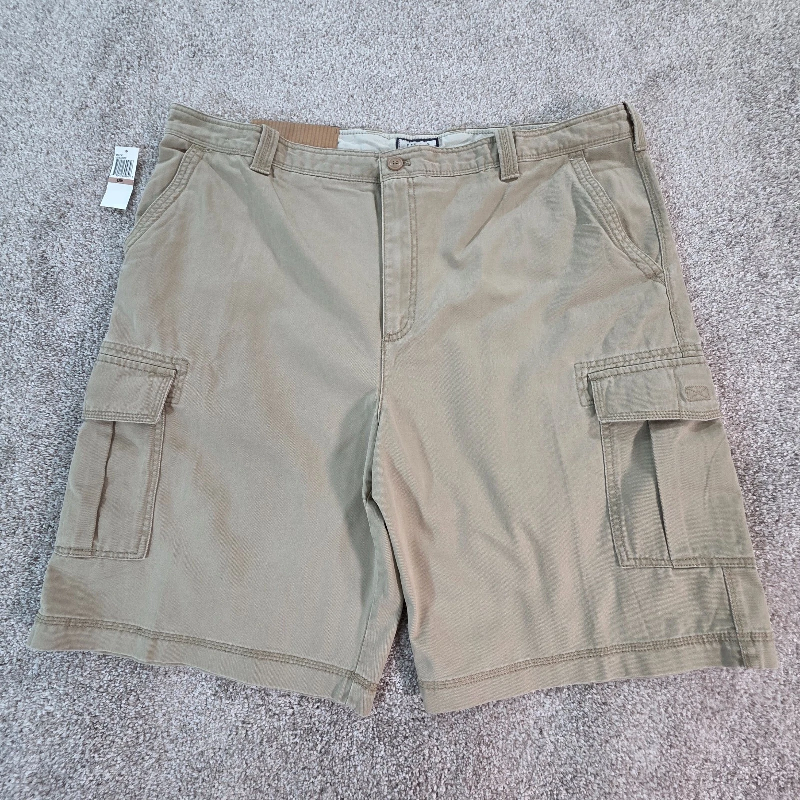 IZOD Cargo Shorts Mens 42 Khaki 100% Cotton Utility Outdoor Loose Y2K Gorpcore