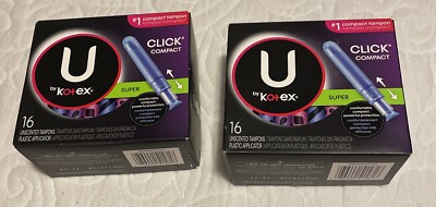 (2) U By Kotex Click Compact Tampons - Super Absorbency-Unscented - 16ct. Each