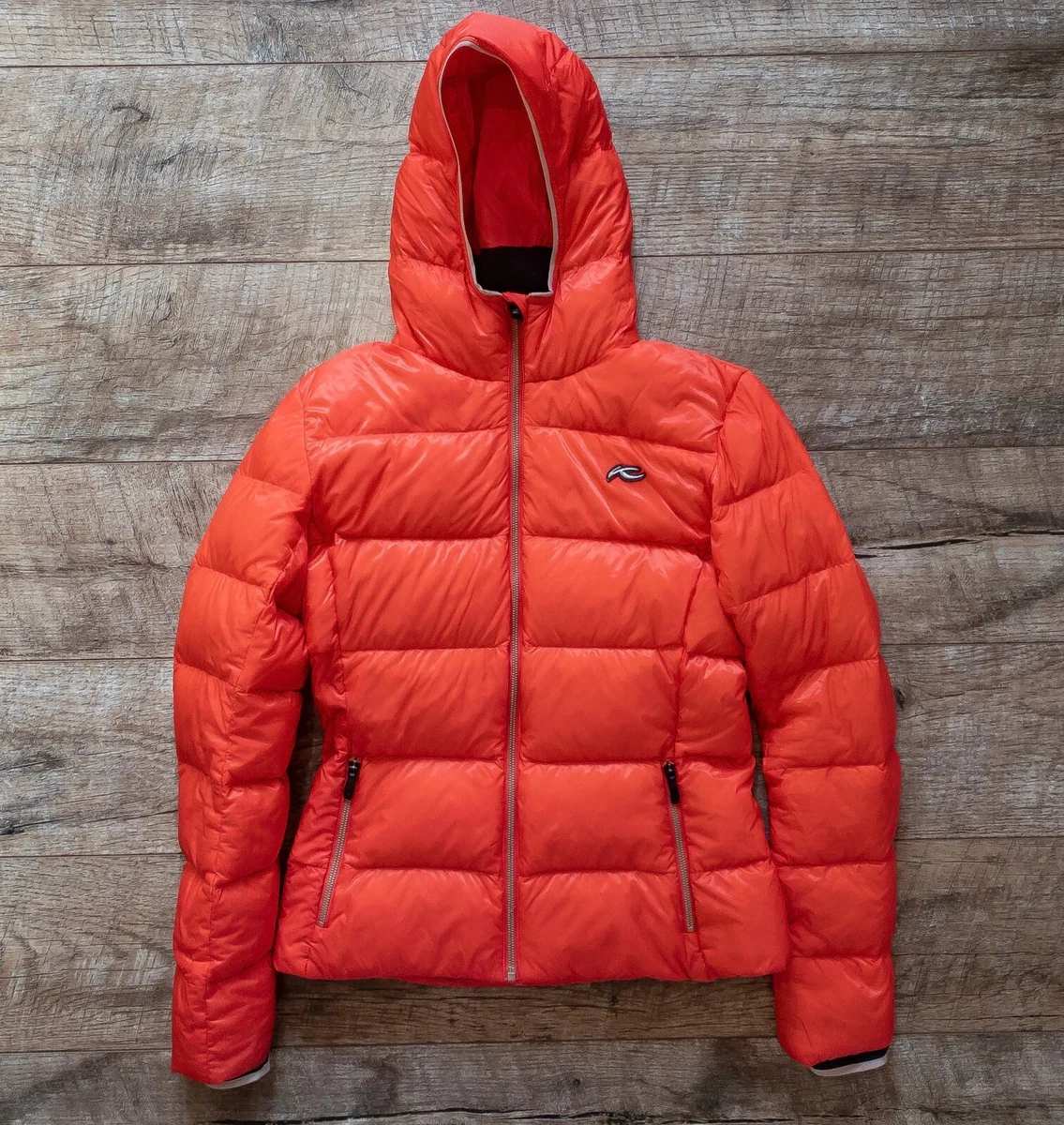 KJUS Cypress Down Hooded Jacket Womens Size 38 Orange Puffer Quilted Zip
