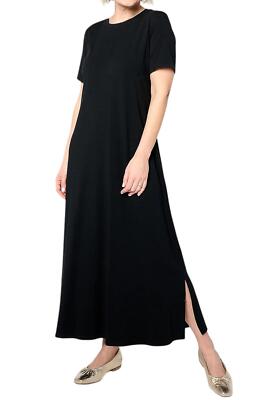 Denim & Co. Women's Beach Printed Jersey Short Slv Maxi Dress Black | eBay