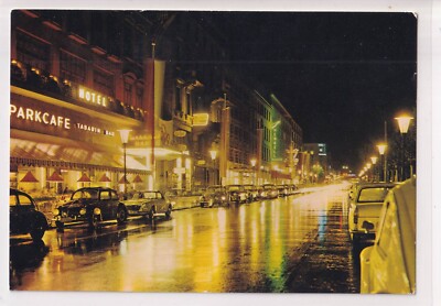 Postcard - (D) - Wiesbaden - Wilhelmstraße at night - Parkcafe - VW - around 1965 