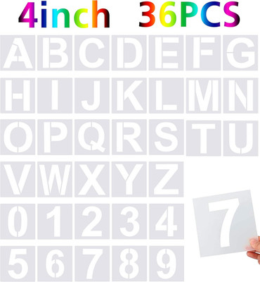 36 Pcs Large Alphabet & Number Stencils, Reusable Letter Stencils for Wood, Wall