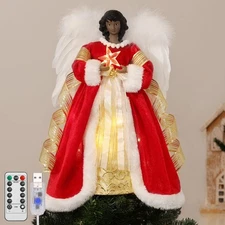 Lewondr Black Angel Christmas Tree Topper, 12 African American Lighted with 8