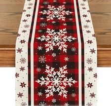 Buffalo Plaid Snowflake Christmas Table Runner 13x72" Winter Holiday Decor
