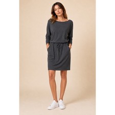 Ann Taylor Drawstring Sweater Dress Womens Small Charcoal Gray Bateau 3/4 Sleeve