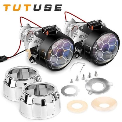 Universal H1 Mini 2.5' Honeycomb Bixenon Projector Lens With Mask Retrofit DIY