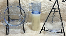 Vintage Tiara Indiana Glass Mother Goose Nursery Rhyme Blue Child Dinner Set 3pc