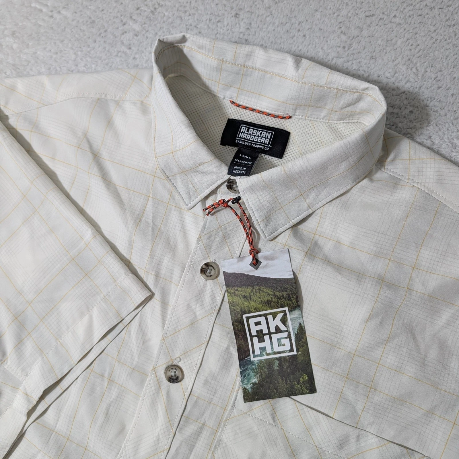 NEW! Alaskan Hardgear Mountain Stream Fishing Shirt Mens LT White Plaid UPF 40