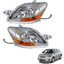 1 Pair Headlight Assembly Headlamp Driver and Passenger Side Chrome Clear Len...