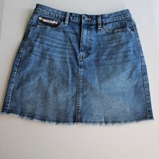 Tommy Hilfiger Womens Denim Jean Mini Skirt Medium Wash Frayed Raw Hem Size 8