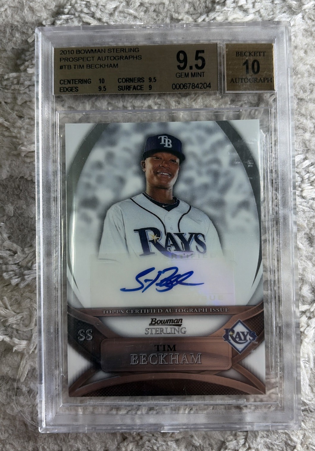 2010 Bowman Sterling Tim Beckham Prospect Auto #BSP-TB Rays BGS 9.5