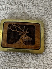 Solid Brass by Trinity USA Wood Carved BUCK DEER Western Belt Buckle