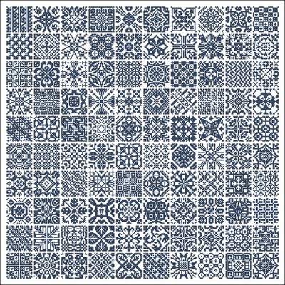 Cross Stitch Pattern Squares Sampler Quilt Monochrome Cushion Rug