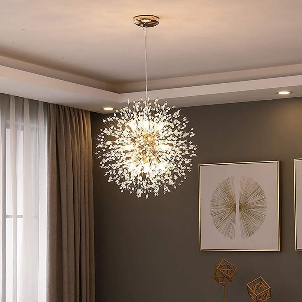 Fu Dikang 12-Light Modern Crystal Gold Chandelier, Fireworks Dandelion Sputni...