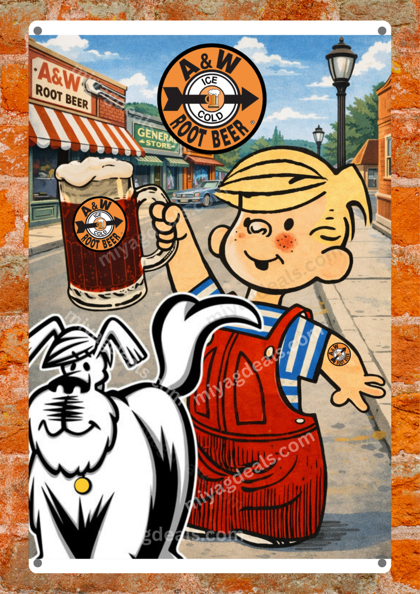 A&W Root Beer Vintage Style Metal Sign Boy & Dog Retro Soda Shop