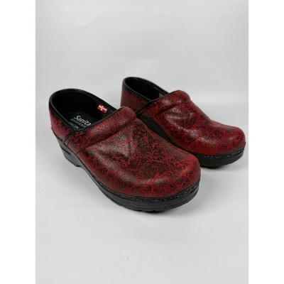 Sanita Red Leather Clogs Danish Design Vegan Women Size 35 Slip On Comfort