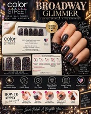 Color Street Broadway Glimmer Nail Polish Strips Black Multicolor Glitter FMG100