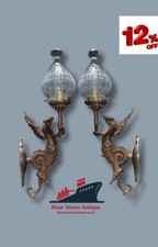 Antique Art Nouveau Brass Figural Mermaid Wall Sconce with Crystal Beaded Basket — listing 5