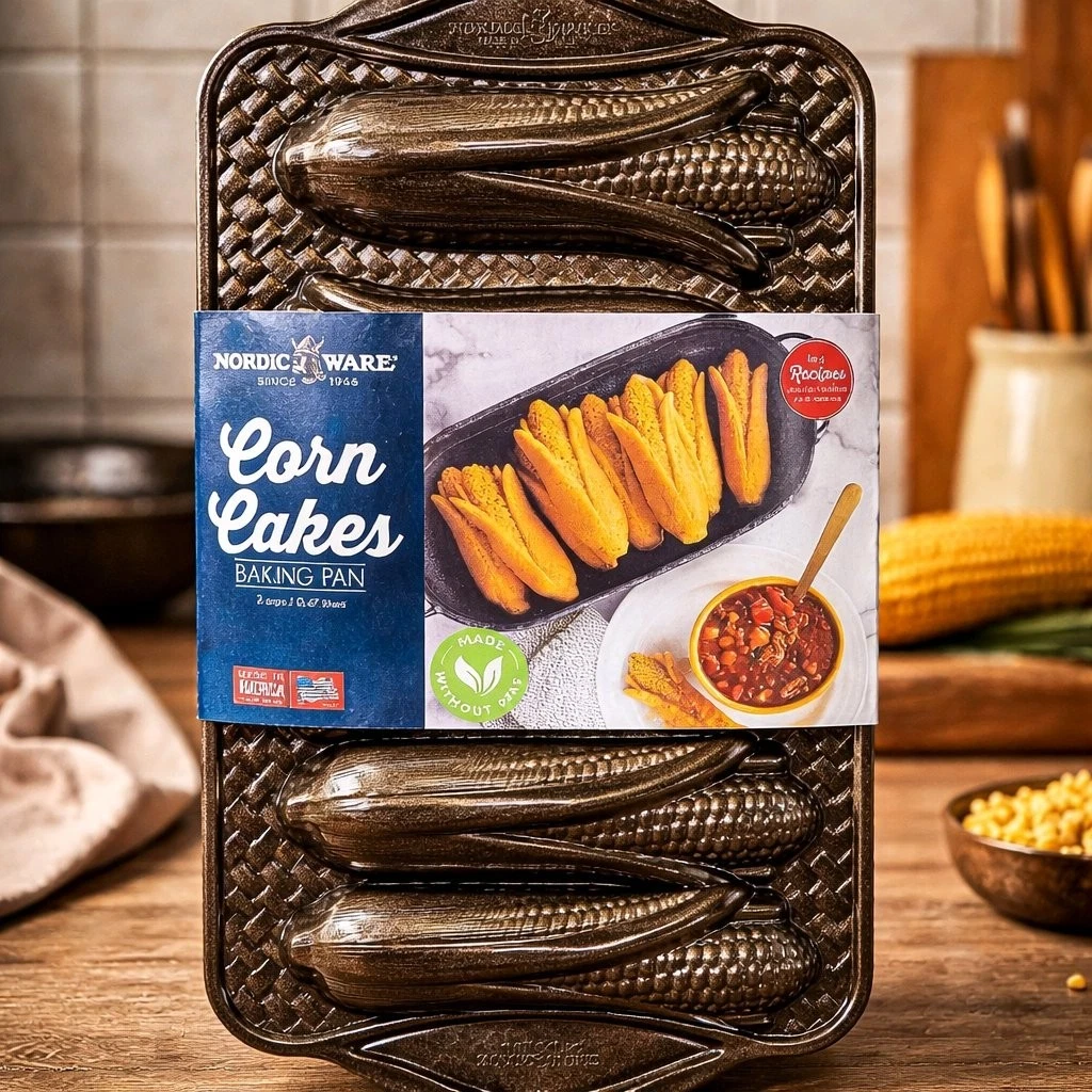 Nordic Ware Corn Cakes Brown Baking Pan 2 Cup Aluminum Mold Premier Collect. NEW