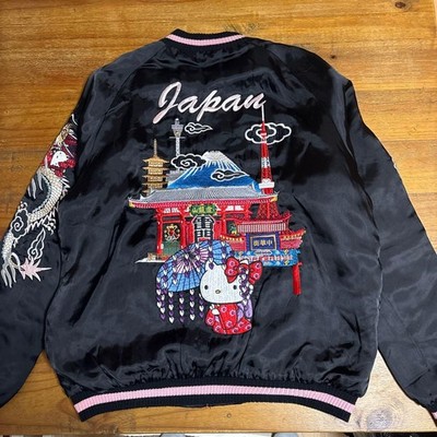 Juvenile Delinquent Hello Kitty Sukajan Reversible Embroidered Jacket XL Black