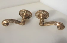 Large Vintage Bronze Lever Door Handles Old French Rococo Baroque Copper Antique