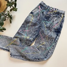 Vintage Kids 1980 s Acid Wash Splatter Paint Jeans Size 12