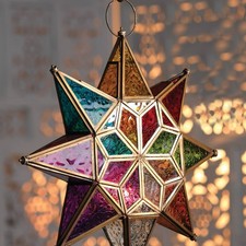 FAIR TRADE - Large  Moroccan Style Glass Star lantern