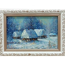 Winter Forest Landscape Oil Painting 4x6 Signed Framed Art Home Decor Gift