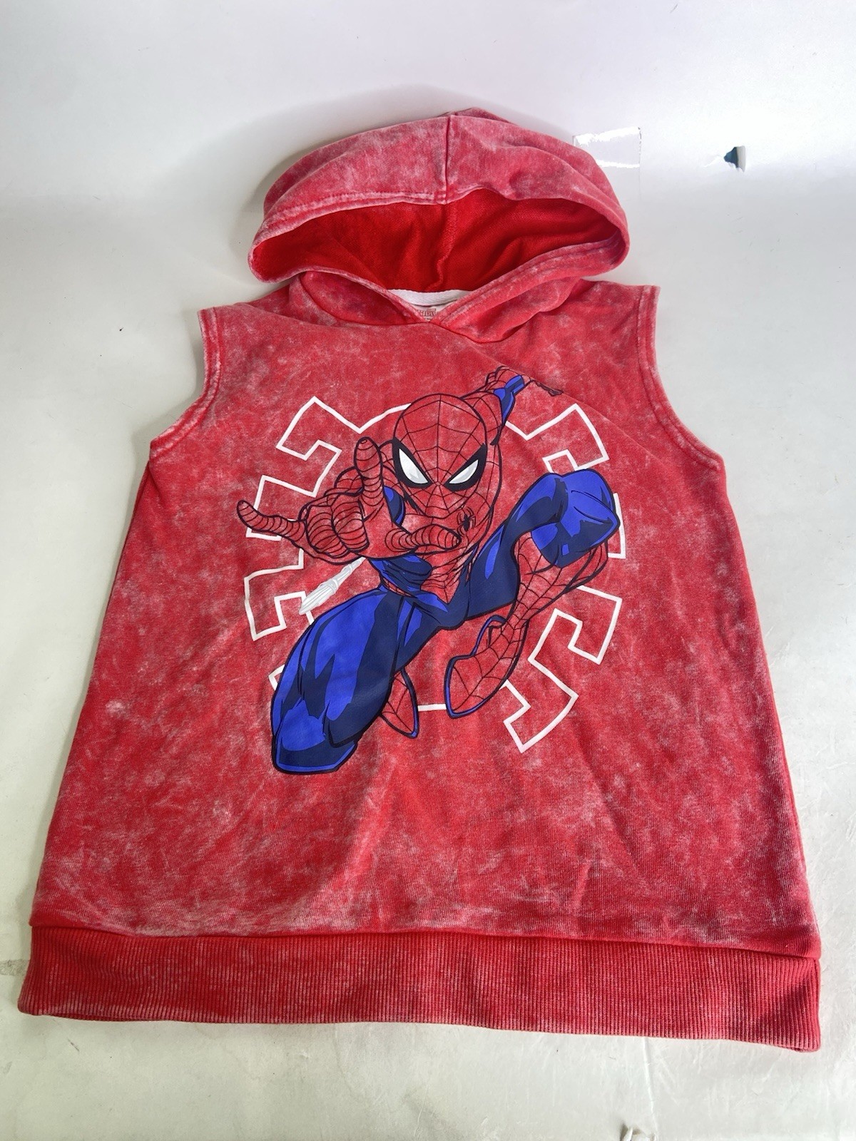 Marvel Spider-Man Red Sleeveless Tank Hooded T-Shirt Top Kids Boys Side S