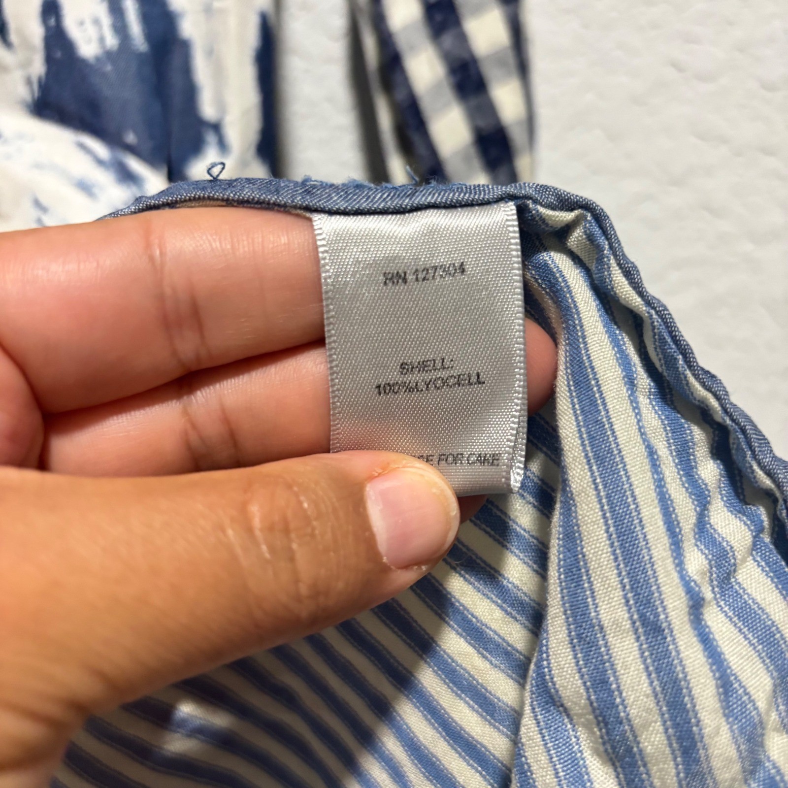 JOHN MARK Patchwork Blue White Gingham Stripe Tie… - image 8