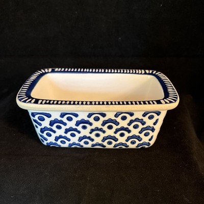 Mudpie Indigo Mini Loaf Dish Blue & White Ceramic 5.75x3.25in Mud Pie Stoneware