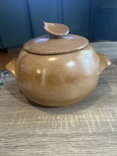 Vintage Frankoma Pottery Bean Pot With lid # 4W Plainsman Brown Casserole