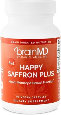 BrainMD Happy Saffron Plus 90 Capsules Saffron Flower Extract Curcumin Zinc