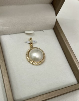 Riesiger 15-16mm Japanischer Mabe Perlen Anhänger mit CZ Heiligenschein, Gold gefüllt Verstärker
