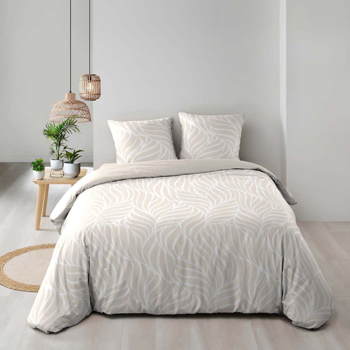 Parure de lit 260x240cm Morgane naturel anti-transpiration pour grand lit