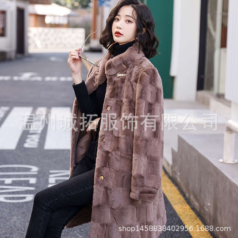 Women's New Mink Fur Coat Winter Korean Long Stand Collar Casual Fur Plush Coat