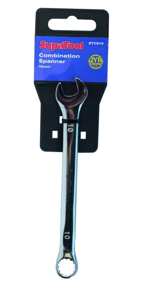 SupaTool Combination Spanner Fixed Head Open Ring Metric Polished Steel - 10mm