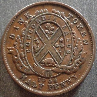 Provinces of Canada Bank of Montreal Half Penny Bank Token 1844 toned