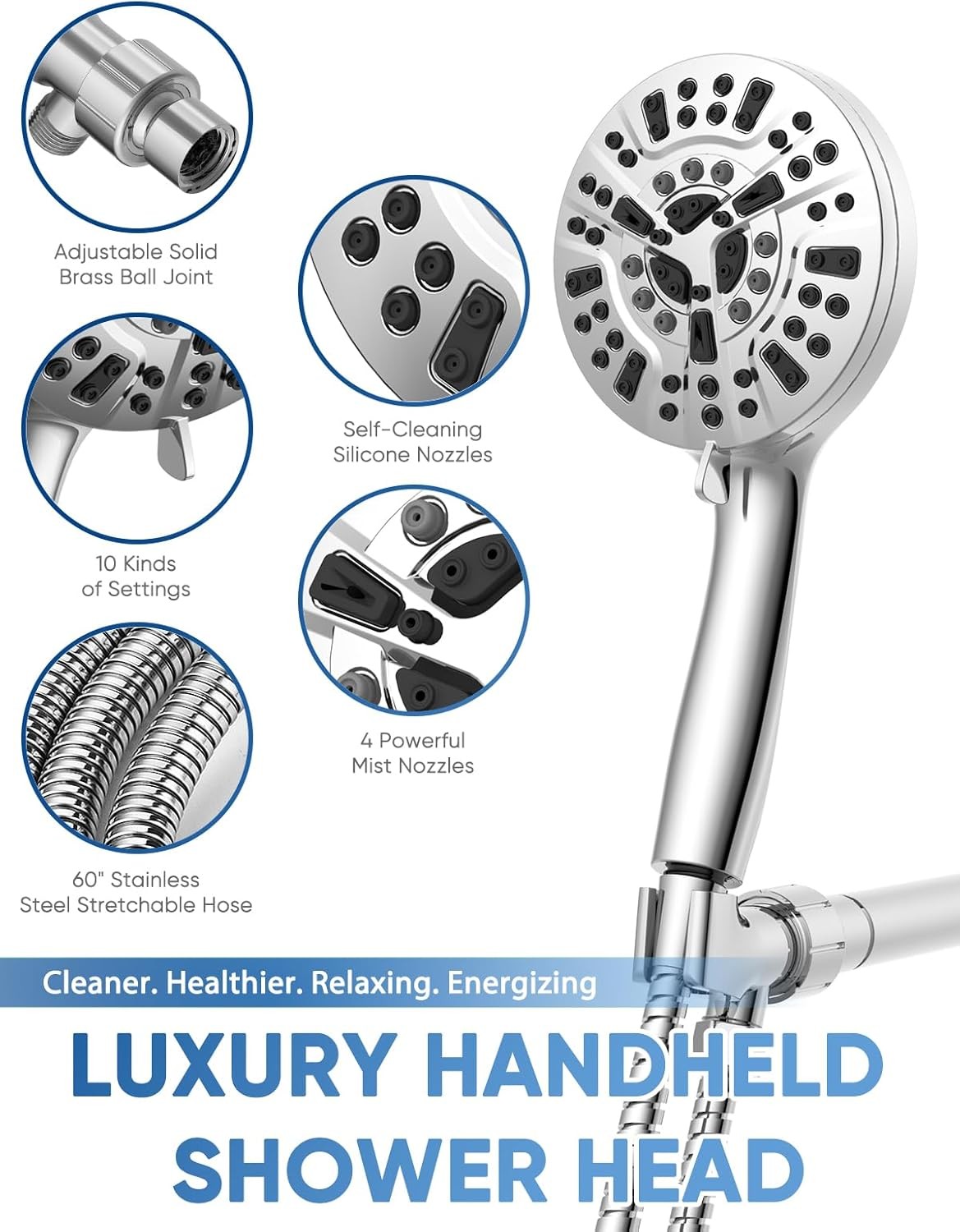 High Pressure Shower Head with Handheld 10 Spray Modes Magnetic Shower Head US⭐