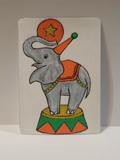 ACEO Original - Cute Circus Baby Elephant Balancing on Pedestal Art