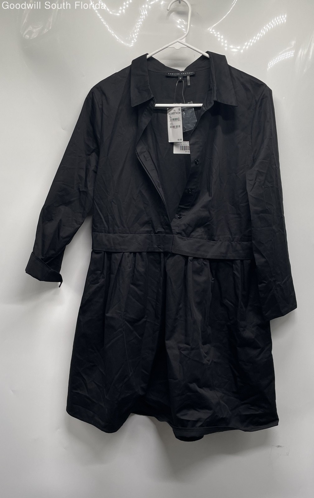 English Factory Womens Black Long Sleeve Button Front Shirt Dress Size M W/Tags