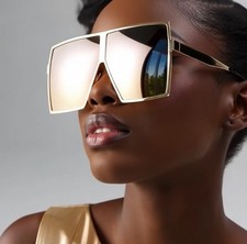 Pink Mirror Lens Reflective Shiny Modern Eye Glasses Sunglasses Rapper Fashion