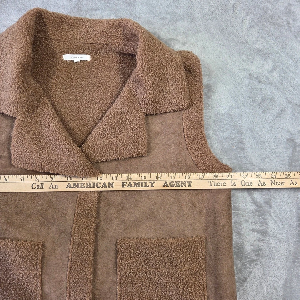 Maurices Faux Suede Sherpa Trim Vest Brown Pockets Womens M Boho Western Cowgirl - Image 2 of 4