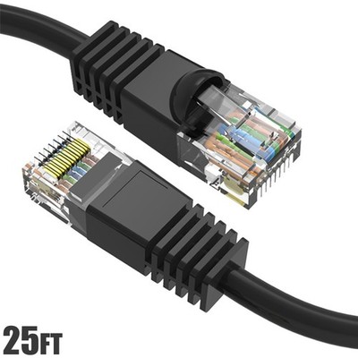 25FT Cat6 RJ45 Network LAN Ethernet UTP Patch Cable Cord Gold Copper Wire Black