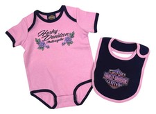 Harley-Davidson Baby Girls' 2-Piece Bar Shield Roses Newborn Creeper Set