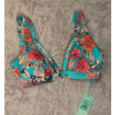 NWT Sea Level Swim Dominica Tri Bra Bikini Top Aqua Floral B/C Cup Booster US 6