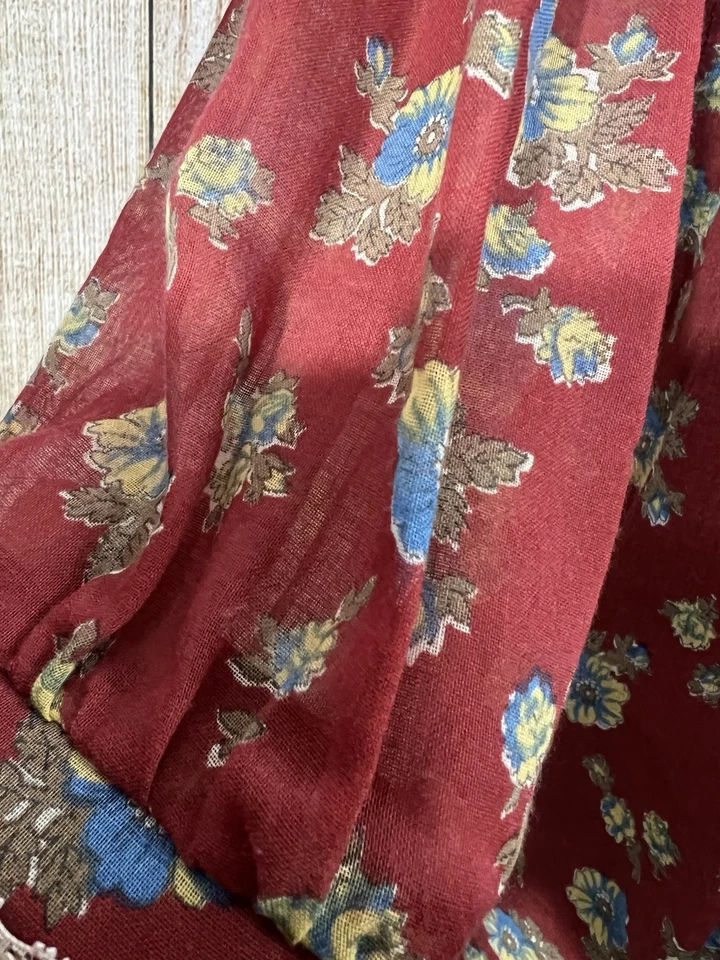 Maxi Vestido Pradera Años 70 De Colección XS Borgoña Floral Crochet Encaje Lazo Espalda Cottagecore Foto 3 de 4