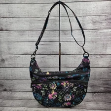Lug Hippy Floral Bloom Print Black Adjustable Shoulder Crossbody Bag Quilted