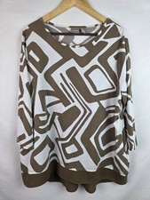 Chico's Women's Top Size 3 XL Tan  White 3/4 Sleeve Tunic Shirt Blouse