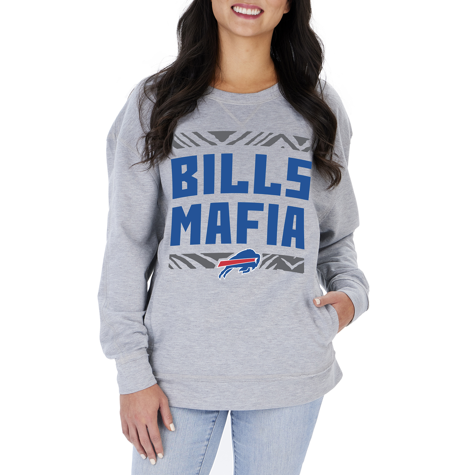 Женская толстовка Zubaz NFL Buffalo Bills Heather серого цвета с круглым вырезом.